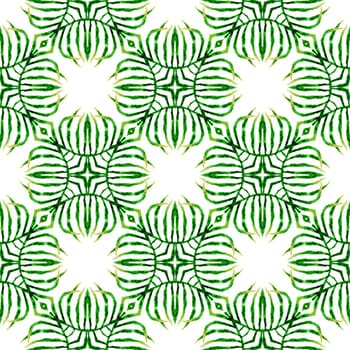 Ethnic hand painted pattern. Green outstanding boho chic summer design. Textile ready trending print, swimwear fabric, wallpaper, wrapping. Watercolor summer ethnic border pattern.