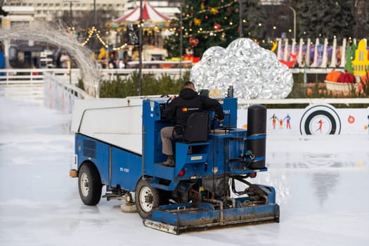special machine ice harvester cleans the ice rink. transport industry.
