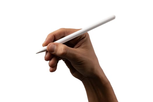 Black male hand holding digital pen, Sign, signature concept. Isolated. Smart Pencil.