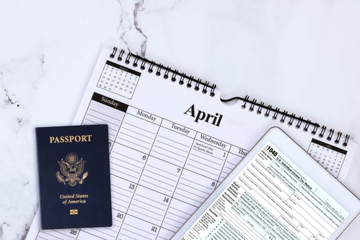 Financial accounting time American individual income tax document forms 1040, US passport