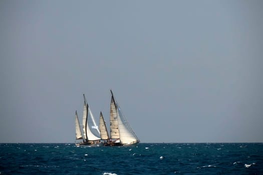 A strong wind regatta in barcelona Sailing ship in a strong wind. Yachting