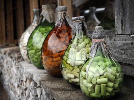 many wine bottle cork inside glass jar detail