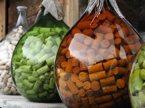 many wine bottle cork inside glass jar detail