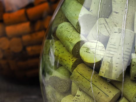 many wine bottle cork inside glass jar detail