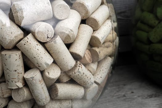 many wine bottle cork inside glass jar detail