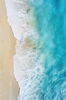 Aerial Drone Image of Shoreline in Maldives. Bright Blue Crystal Clear Water and White Sandy beach. Summer and travel vacation. AI Generated