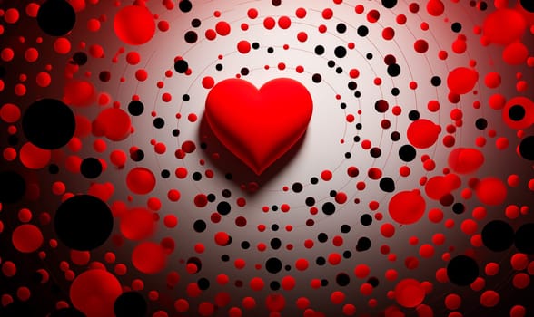 Wallpaper Red Beautiful 3d Red Hearts Surrounded By Red Black Spots, Vibrant Background. Shiny Heart For Saint Valentine's Day. Love, Romance For February 14. Ai Generated. Horizontal Plane. High quality photo