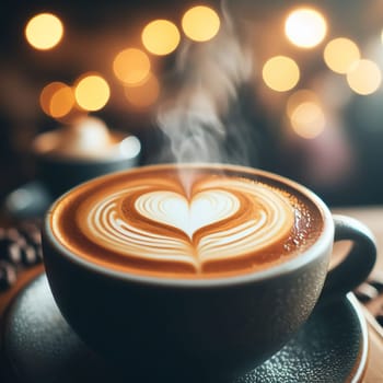 Cup of coffee with foam in the shape of a heart. High quality illustration