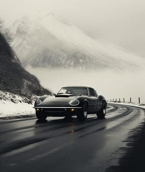 retro car on the road. High quality photo