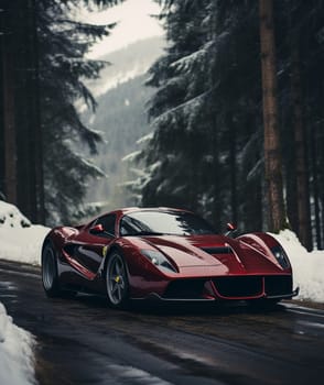 Metallic red modern super race car - 3D Illustration. High quality photo