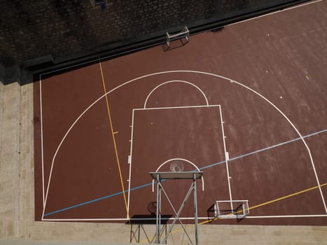 A Basketball field aerial top to down view in Dubrovnik Croatia medieval town