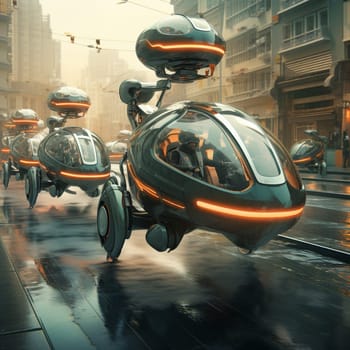 Concept of a passenger drone. City transport. Air taxi. 3d illustration