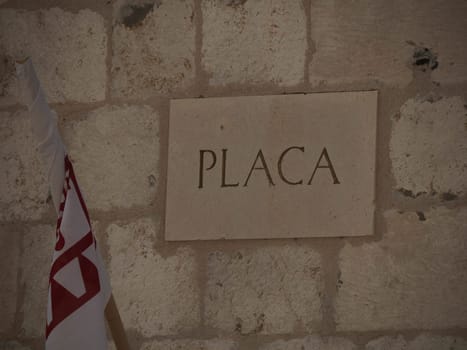 Placa place sign Dubrovnik Croatia medieval town