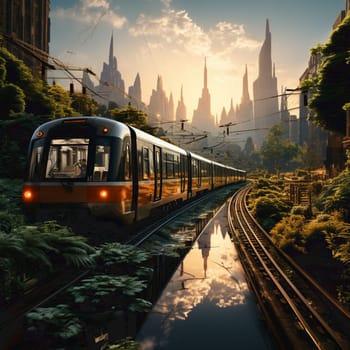 Artistic concept painting of a beautiful train, background illustration. 3d illustration.