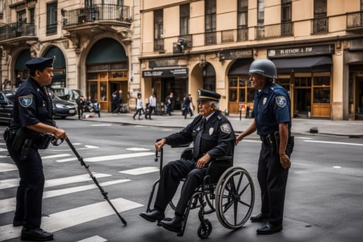 police officers and veterans in the street scene , policing and helping others generative ai art