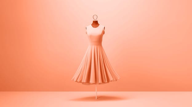 Fashion design, dress of delicate peach color made of delicate light fabric. Color of the year 2024 peach fuzz.