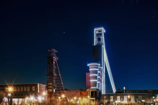 Night view of Schlaegel and Eisen colliery. Herten, Germany