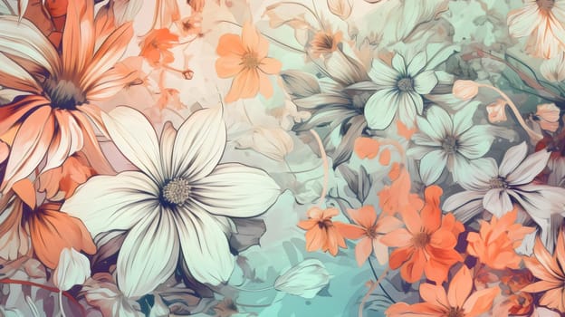 colored flowers illustration - decorative background - Generative AI