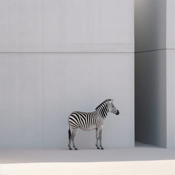 A wild african zebra near a building, on the street