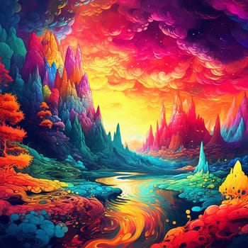 A drawing of a fantasy world background, nature wallpaper, colorful draw