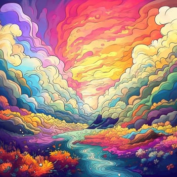 A drawing of a fantasy world background, nature wallpaper, colorful draw