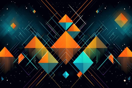 Geometric background, lines wallpaper with lighting and technological banner, colorful background