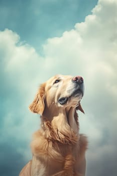 A happy and funny golden retriever dog looking in front, neutral background
