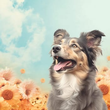 A happy and funny dog looking in front, neutral background