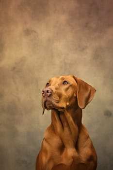 A happy and funny dog looking in front, neutral background