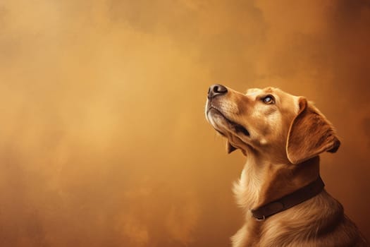 A happy and funny golden retriever dog looking in front, neutral background
