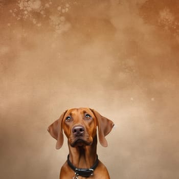 A happy and funny dog looking in front, neutral background
