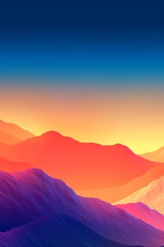 Sunset vector illustration of a mountain, silhouette of a nature hill, smartphone wallpaper