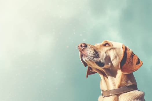 A happy and funny dog looking in front, neutral background