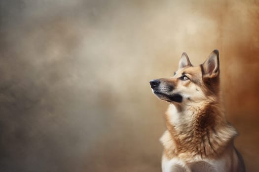 A happy and funny dog looking in front, neutral background