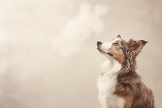 A happy and funny dog looking in front, neutral background