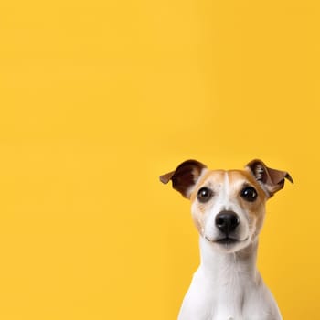 A happy and funny dog looking in front, neutral background