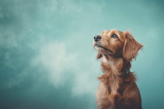A happy and funny dog looking in front, neutral background