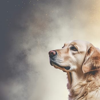 A happy and funny golden retriever dog looking in front, neutral background