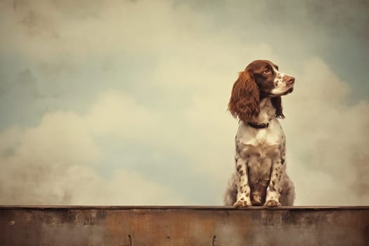 A happy and funny dog looking in front, neutral background