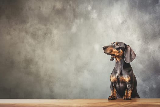 A happy and funny pincher dog, neutral background