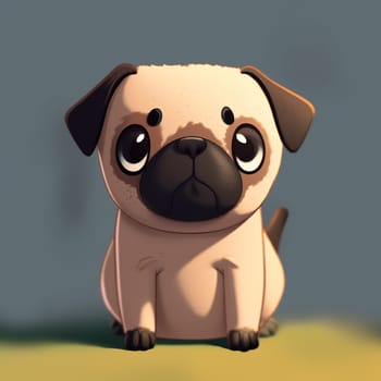A cute adorable cartoon vektor style pug, neutral grey background