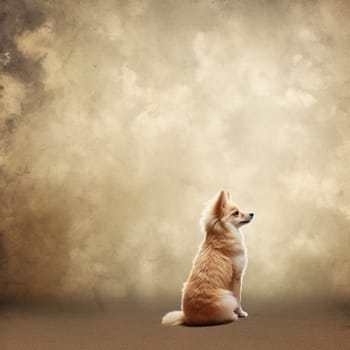 A happy and funny dog looking in front, neutral background