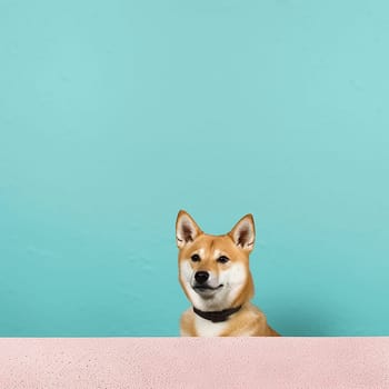 A happy and funny dog looking in front, neutral background