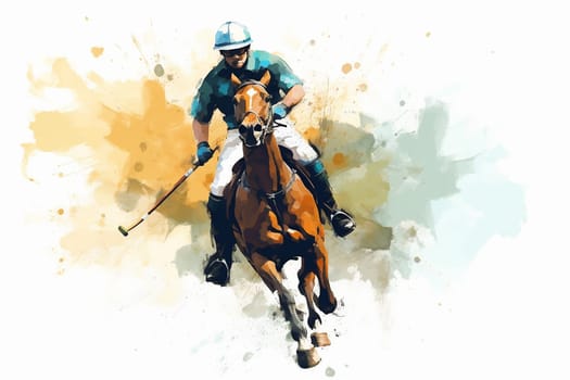 Watercolor horse polo sport, white background