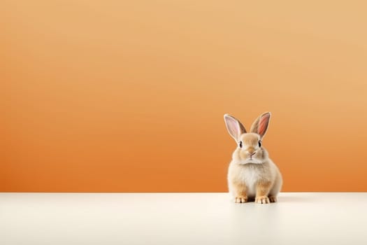 A little cute and adorable small rabbit, baby bunny photo, neutral background, domestic animal, family pet,