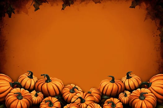 An Halloween background with scary and creepy carved pumpkin, orange background, scary wallpaper