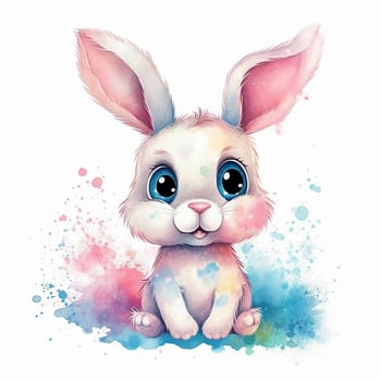A little cute and adorable small rabbit, baby bunny photo, watercolor style domestic animal, family pet,