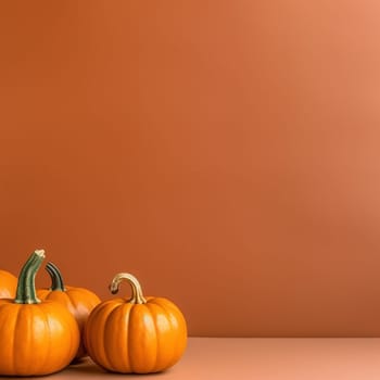 An Halloween background with scary and creepy carved pumpkin, orange background, scary wallpaper