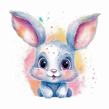 A little cute and adorable small rabbit, baby bunny photo, watercolor style domestic animal, family pet,