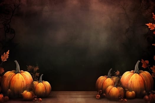 An Halloween background with scary and creepy carved pumpkin, orange background, scary wallpaper